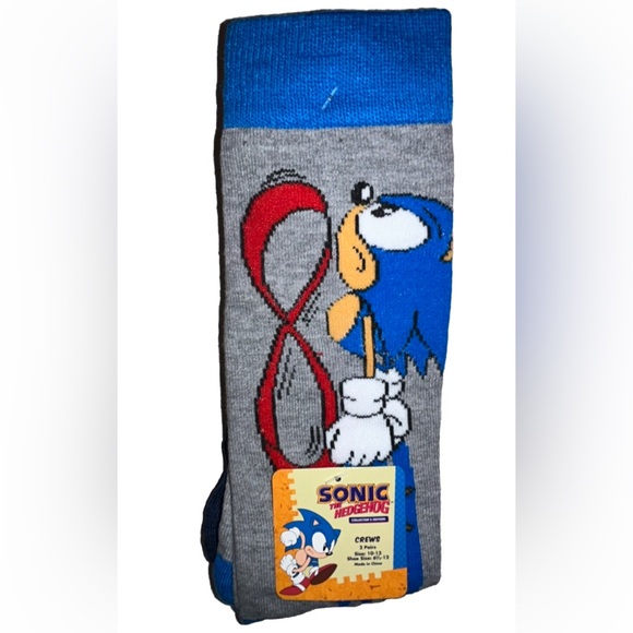 Sonic The Hedgehog Crew Socks 2 Pair Men 6.5-12 Gray Blue w Born To Run Sega NEW - Picture 1 of 9